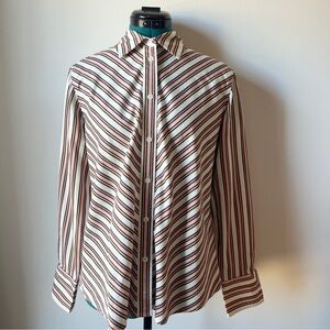 Jones New York womens Striped button Down Shirt - pink, Green, brown & white